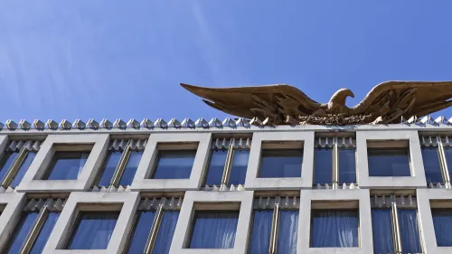 American Bald Eagle on top of the U.S. Embassy building in London