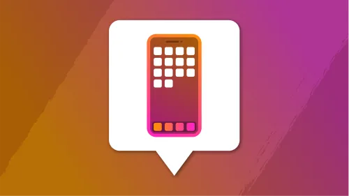 Pink and Orange image with white Text box with a phone inside of it