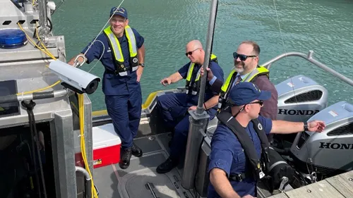 Engineers aboard coast guard boat
