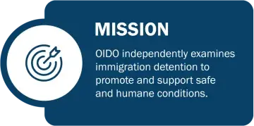 Box 1: Mission - OIDO independently examines immigration detention to promote and support safe and human conditions.