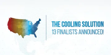 (Map of United States) Text: The Cooling Soluiton | 13 Finalists Announced