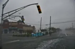 A damaged traffic light from a storm 