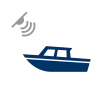 A blue boat with a signal detection marks above it.
