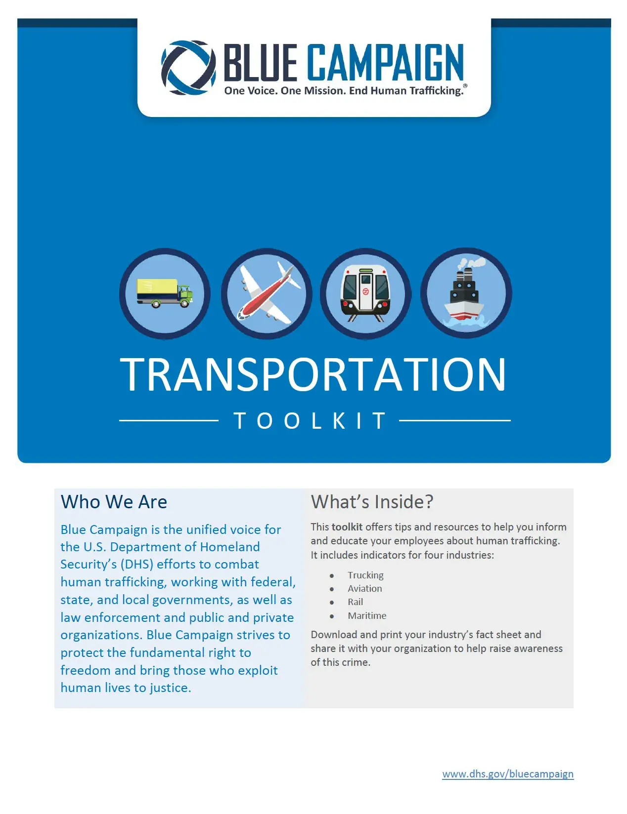 blue campaign transportation toolkit