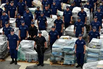 USCGC Stratton Crew stand by to offload 34 metric tons of cocaine in San Diego, August  2015. U.S. Coast Guard photo