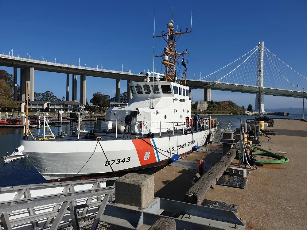 Coast Guard Cutter Tern docked in the San Francisco Bay helped test how well the FirstNet push-to-talk app communicated offshore.