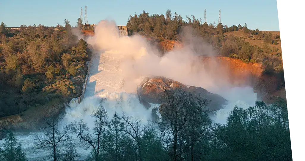 Water coming down a dam