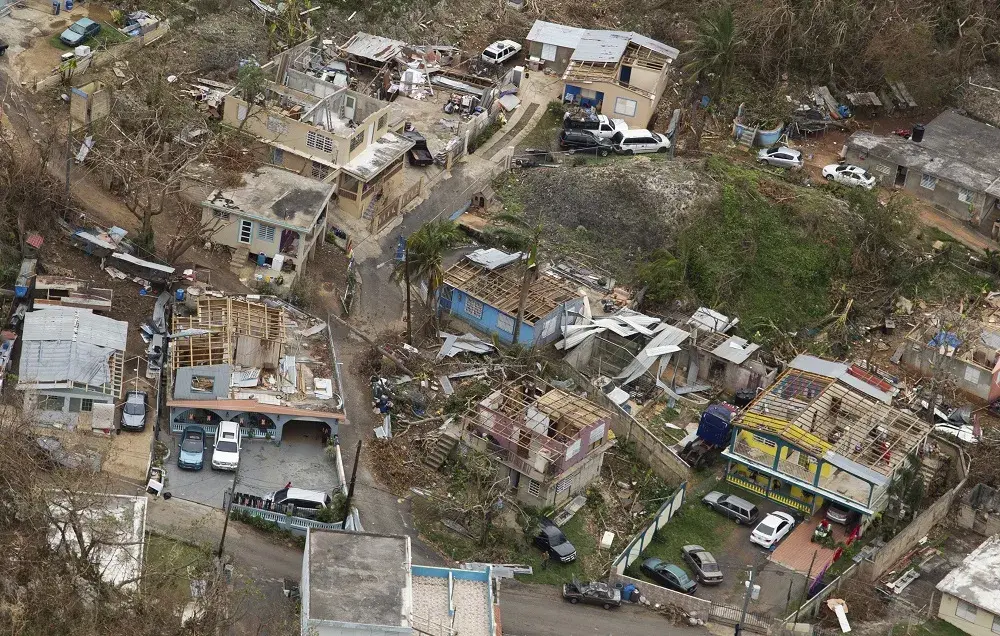 Aerial view shows homes that were left roofless in Puerto Rico, due to the strong winds brought by Hurricane Maria. 