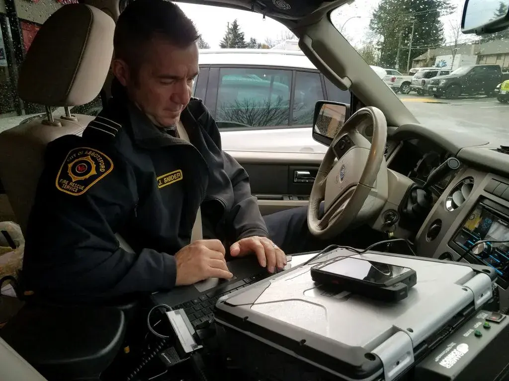 Assistant Fire Chief Jeff Snider of City of Abbotsford Fire and Rescue (Canada), responding to a call for assistance from the other side of the border during CAUSE V (November 2017, Abbotsford, Canada) Photo credit: DHS S&T